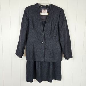 Vintage Pendleton Skirt Suit Women 10 12 Petite Gray Wool Blazer Lined USA